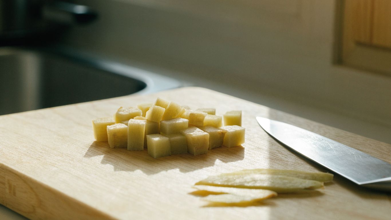 Freshly diced ginger in small even pieces