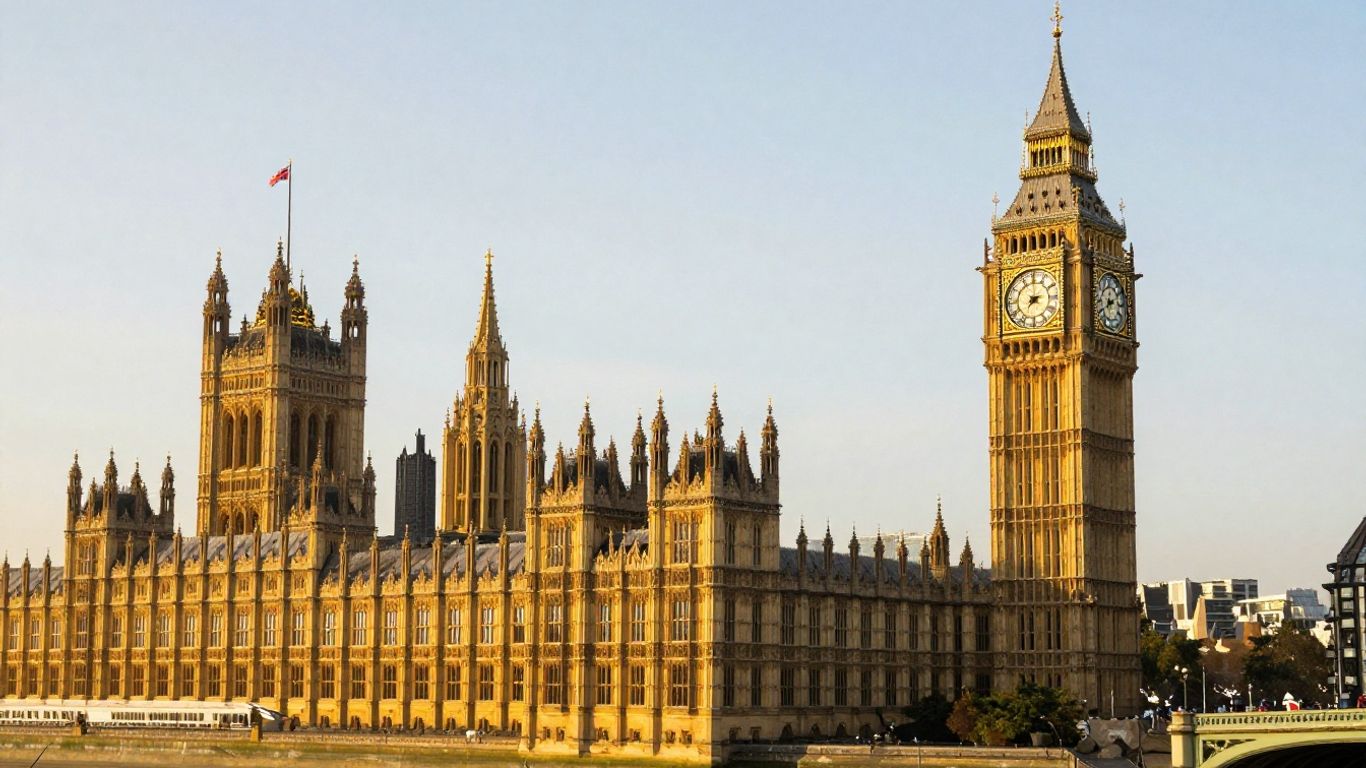London skyline with Big Ben and Houses of Parliament.