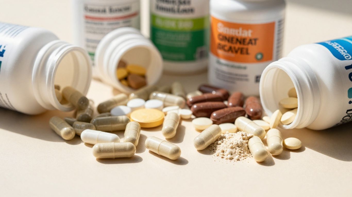 Colorful gut health supplements for active adults.