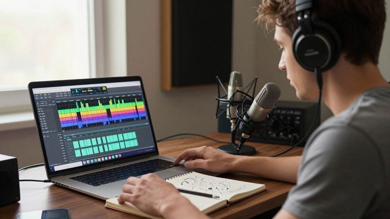 A creator planning an AI song beside headphones