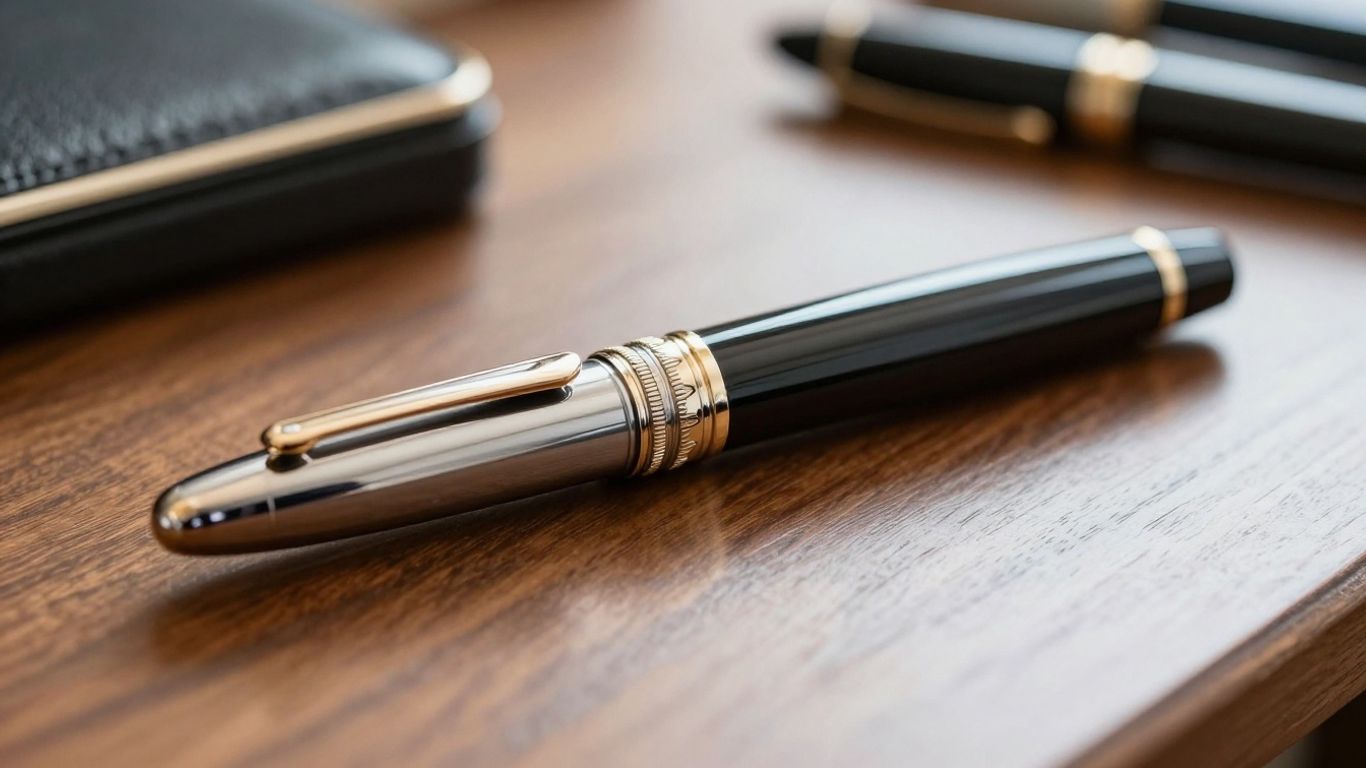 Stylo français artisanal sur un bureau en bois