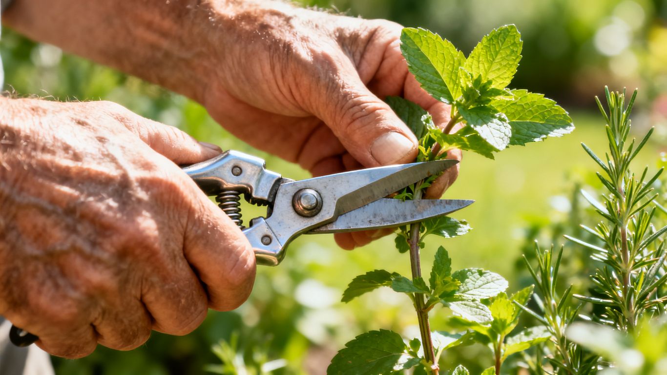 Auffrischungsschnitt bei aromatischen Kräutern im Garten
