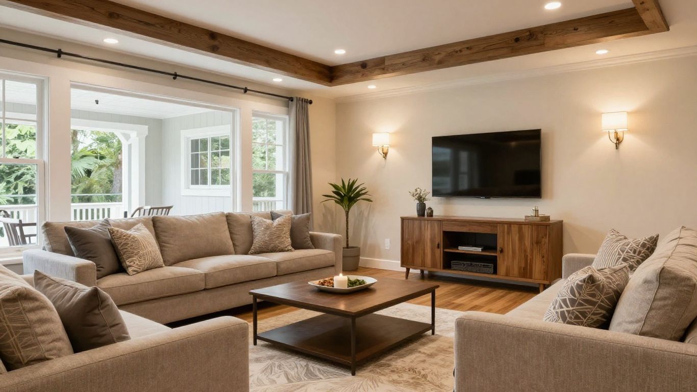 Finished basement living space in Dacula, Georgia.