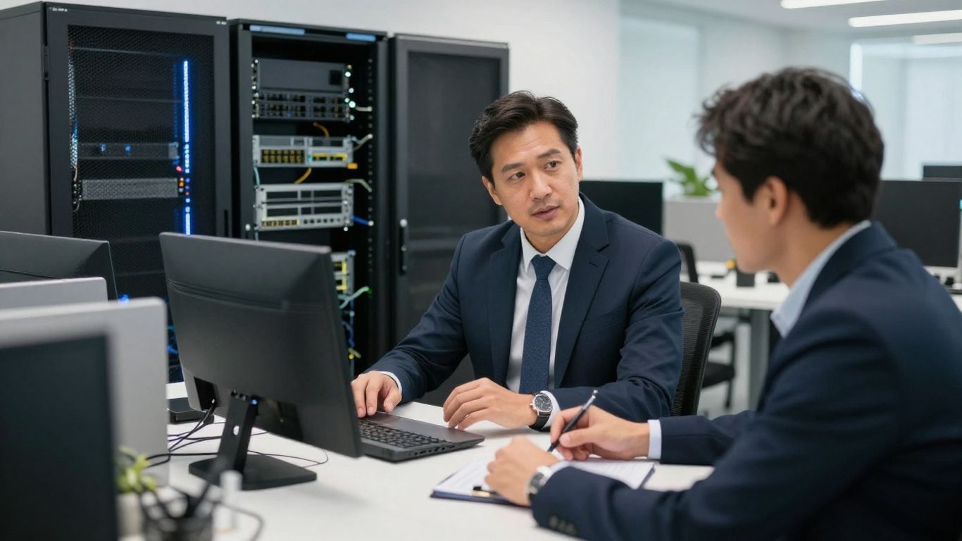 IT professional reviewing secure office infrastructure