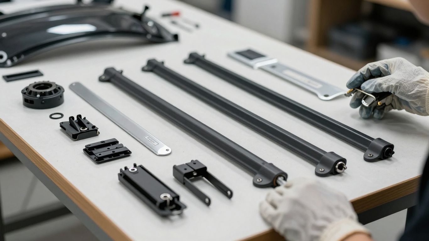Tesla parts arranged beside repair tools