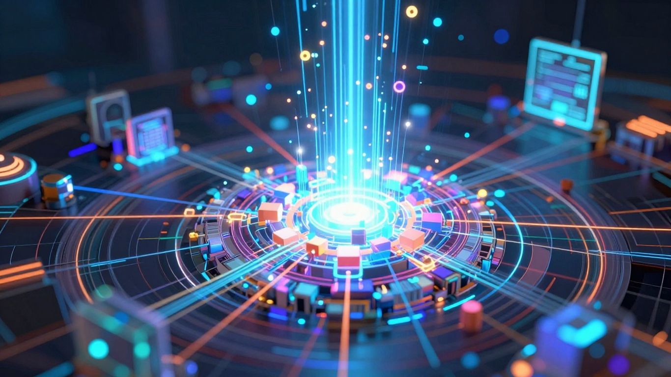 Interconnected digital blocks forming a network.