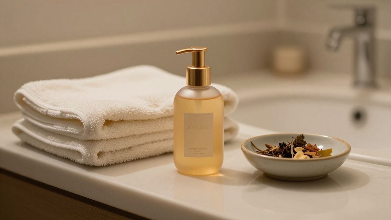 A warming lubricant bottle beside soft towels