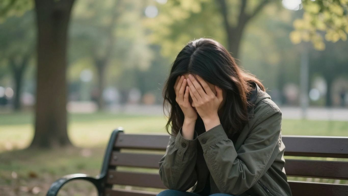 Person experiencing distress on a park bench.