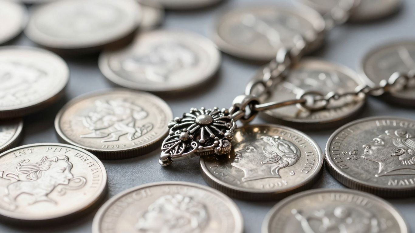عملات فضية لامعة ومجوهرات فضية متقنة الصنع.