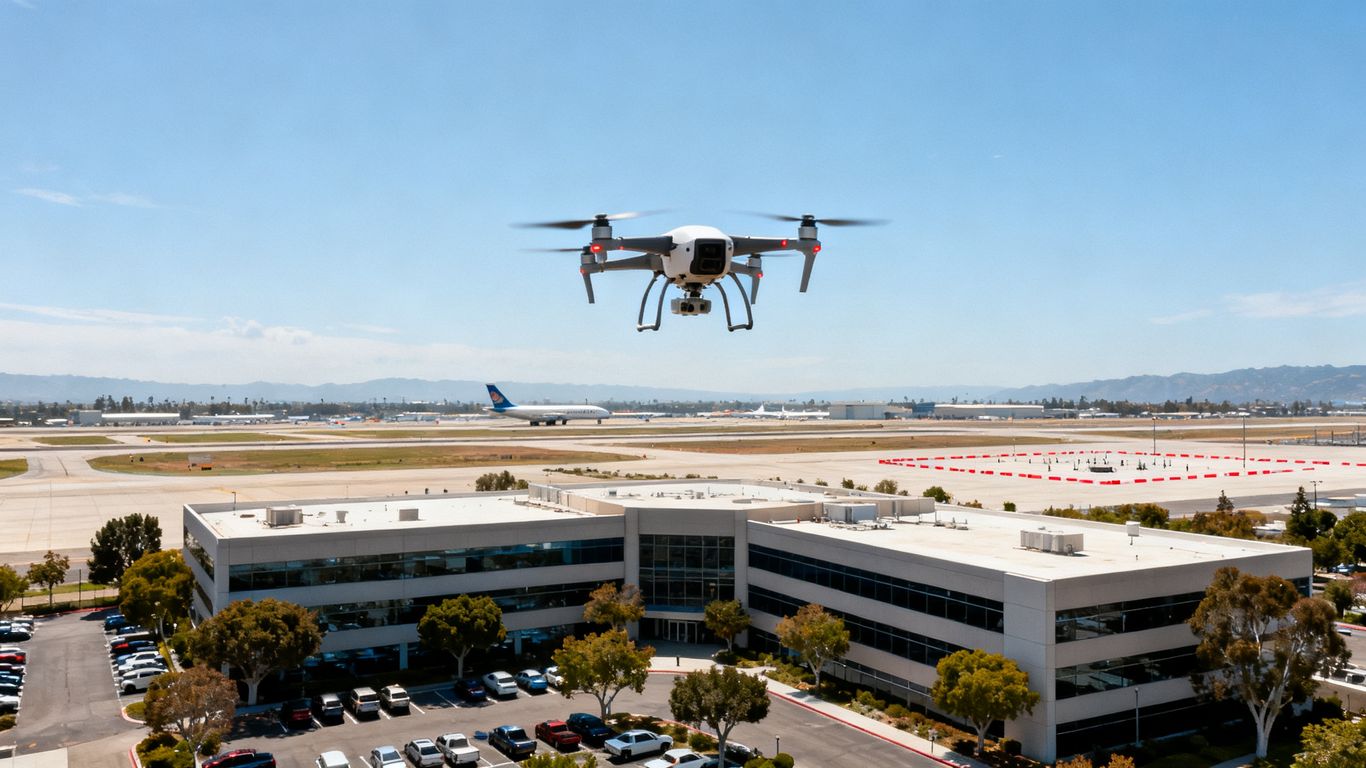 Commercial drone flight near California buildings