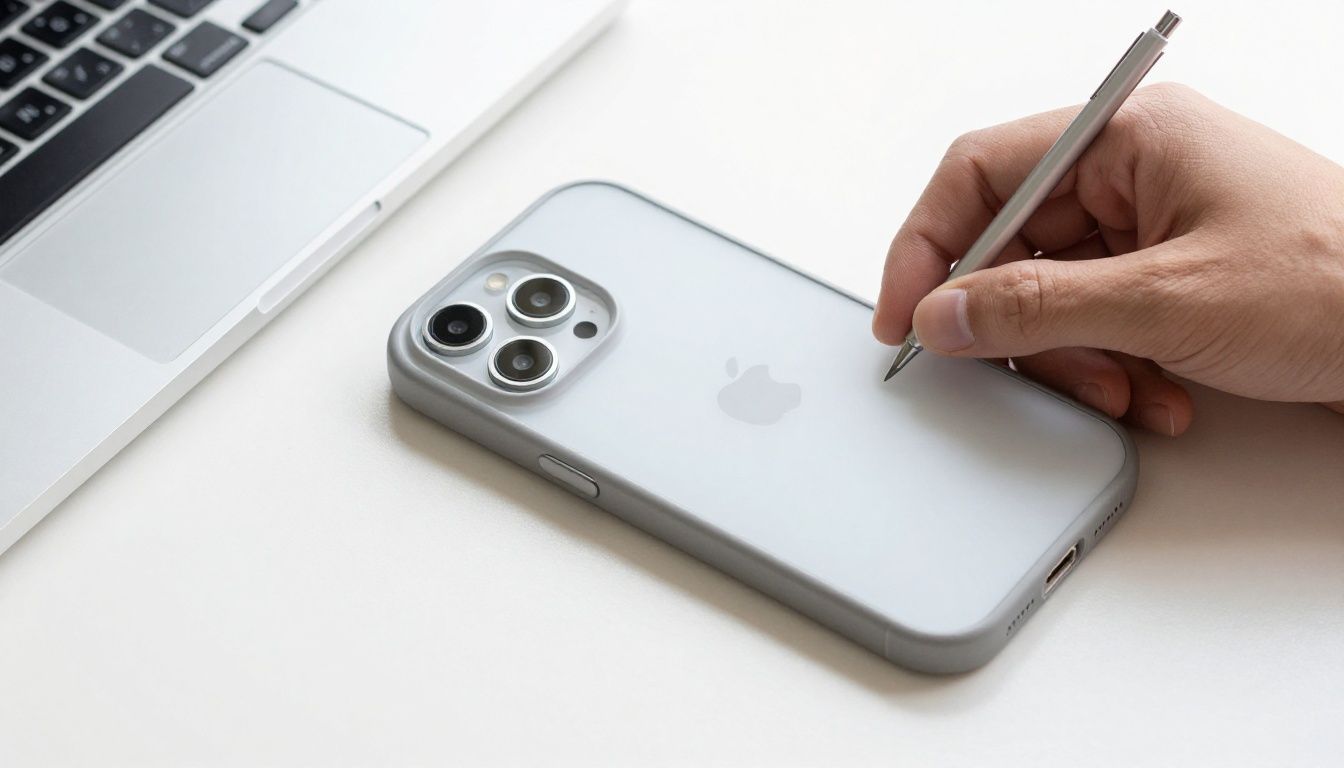 A person carefully putting a new, simple case on their iPhone 16e / 17e in a bright, clean setting.