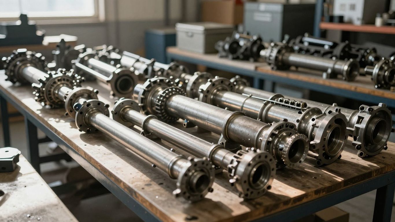 Car transmissions stacked in a warehouse