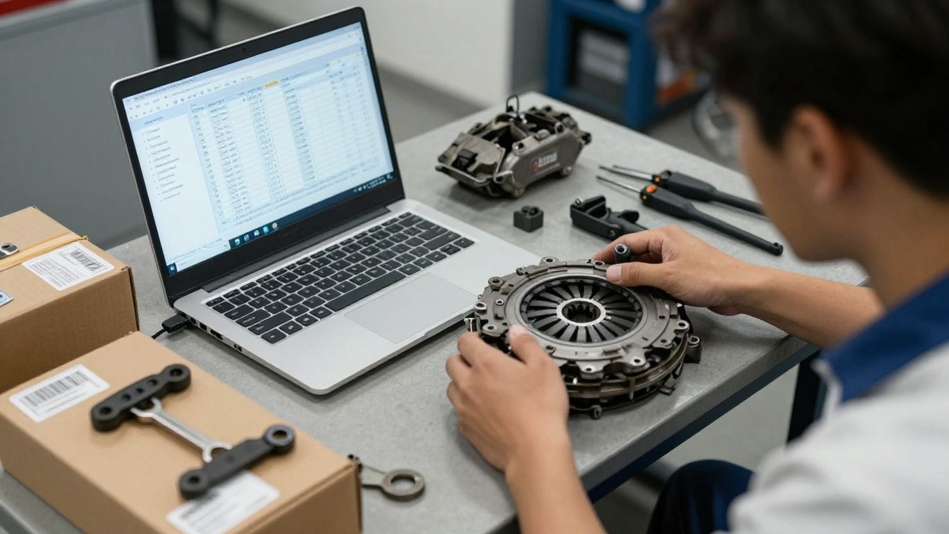 Mechanic reviewing used clutch kit listing