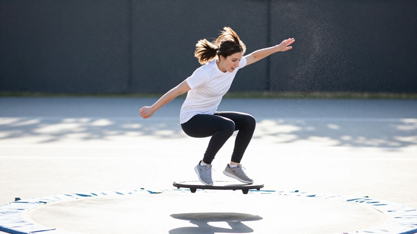 Person rebounding on a mini-trampoline for wellness.