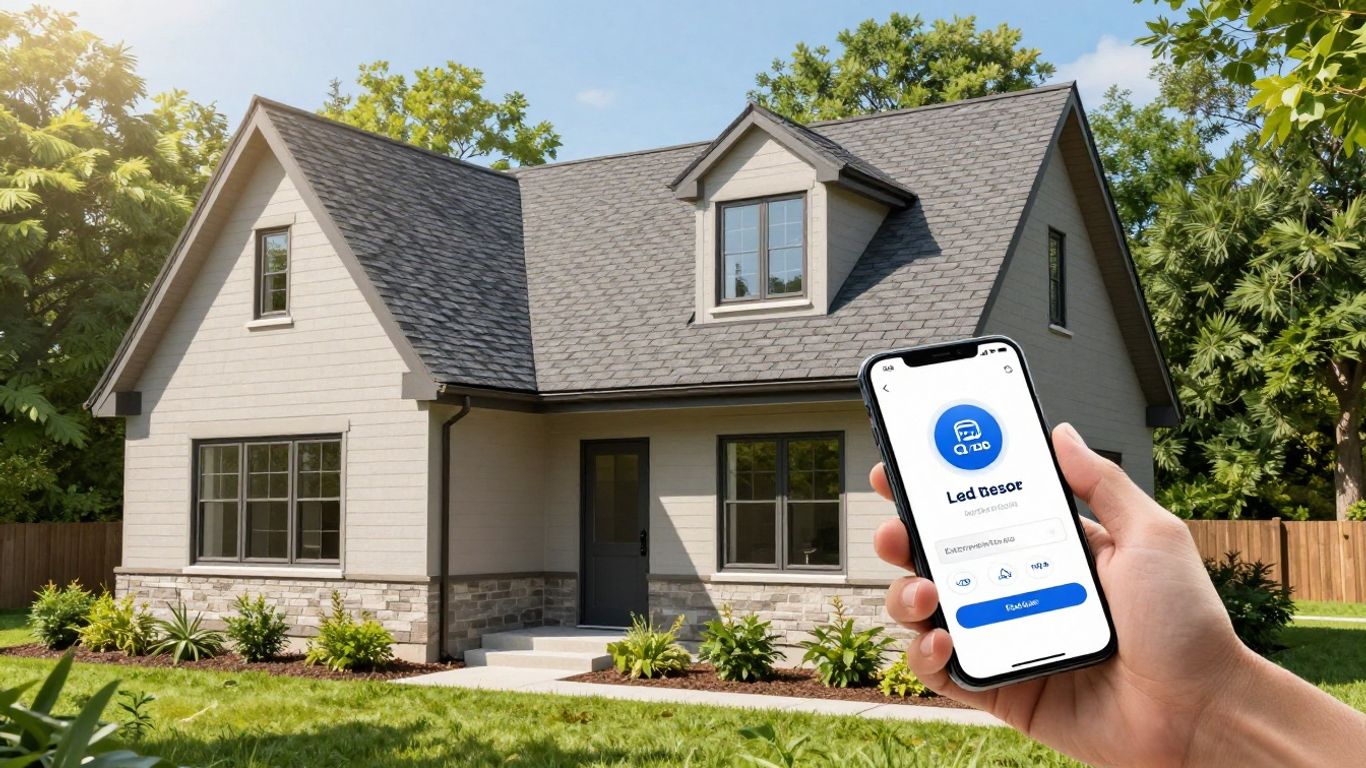 Roofing lead generation success with modern house and phone.
