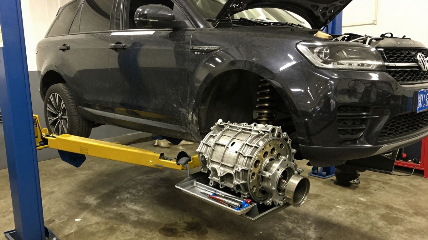 Transmission fluid inspection beneath a rugged SUV