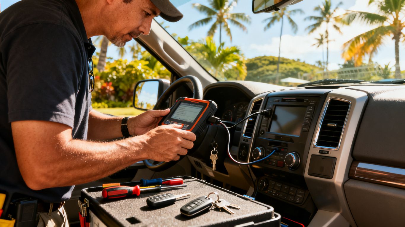 Mobile locksmith programming car key fob