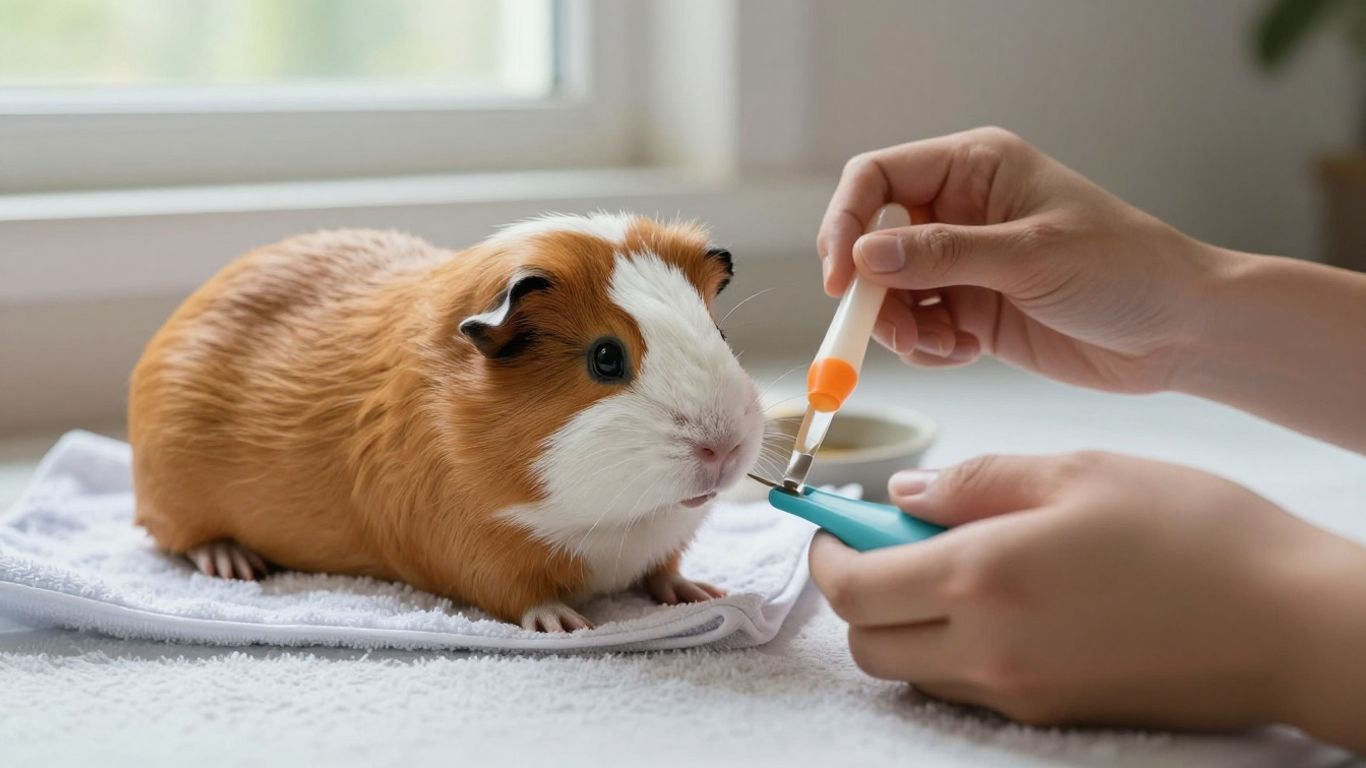Cuidador sosteniendo con suavidad una cría de cobaya