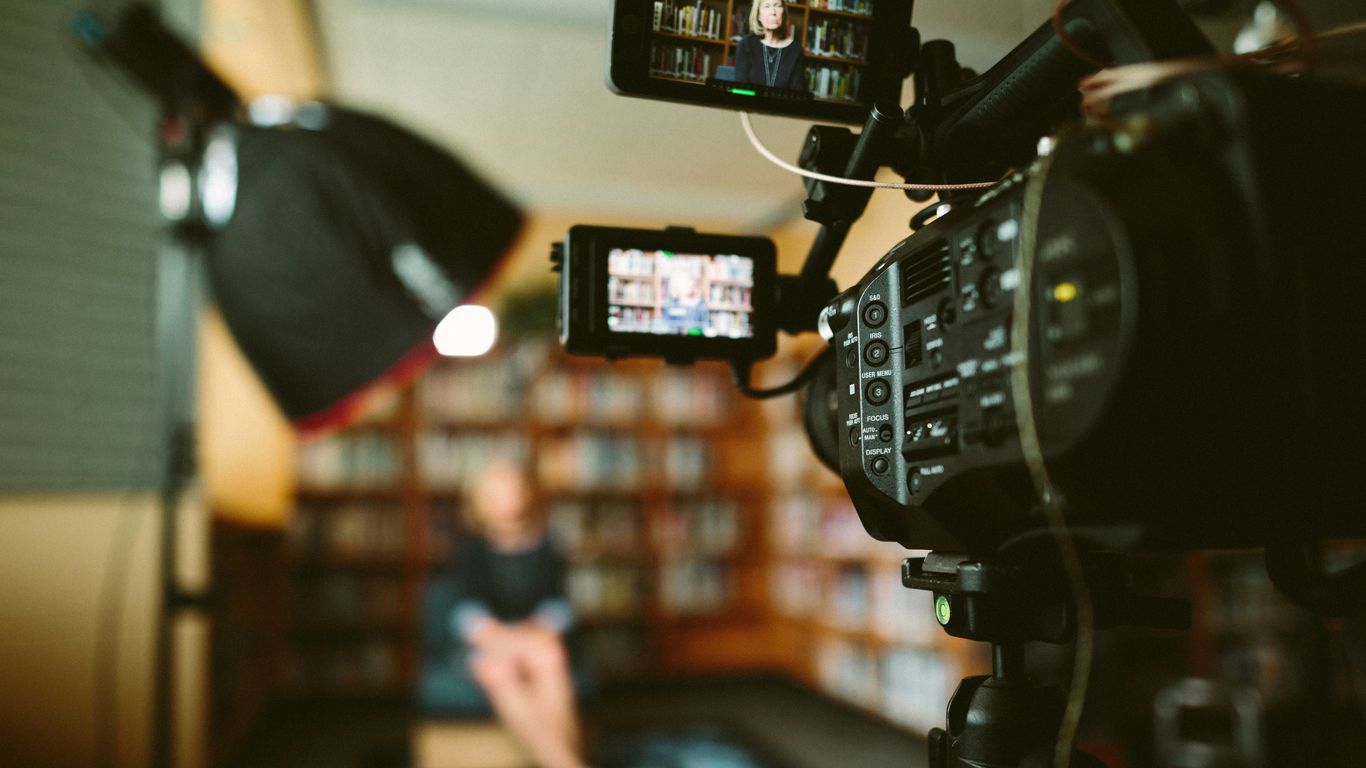 A close up shot of a professional camera setup