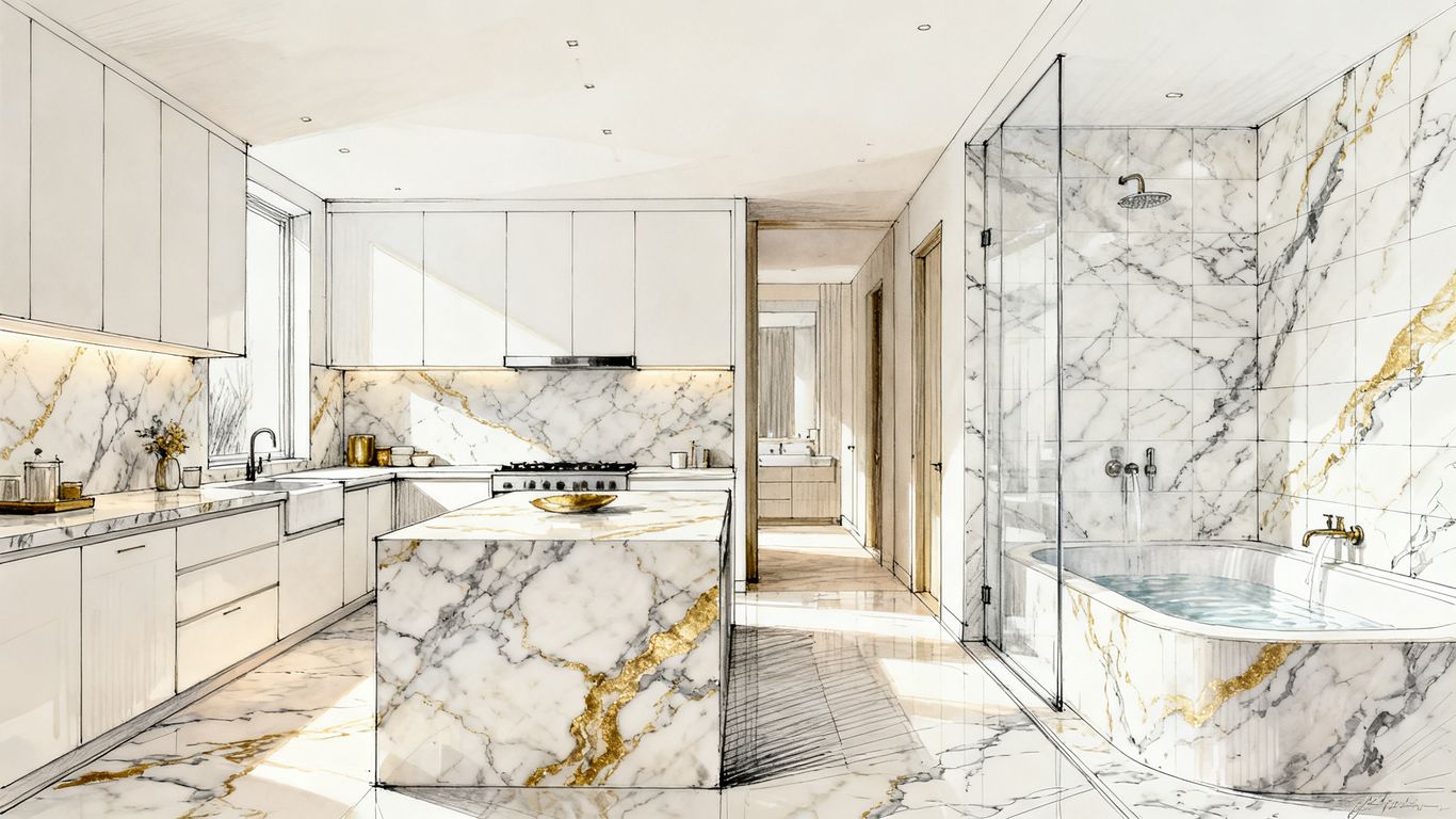 Calacatta Gold marble kitchen and bathroom applications
