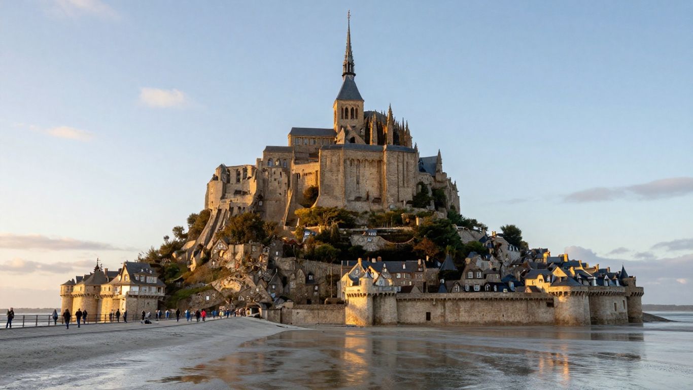 Mont Saint-Michel abbey above tidal waters