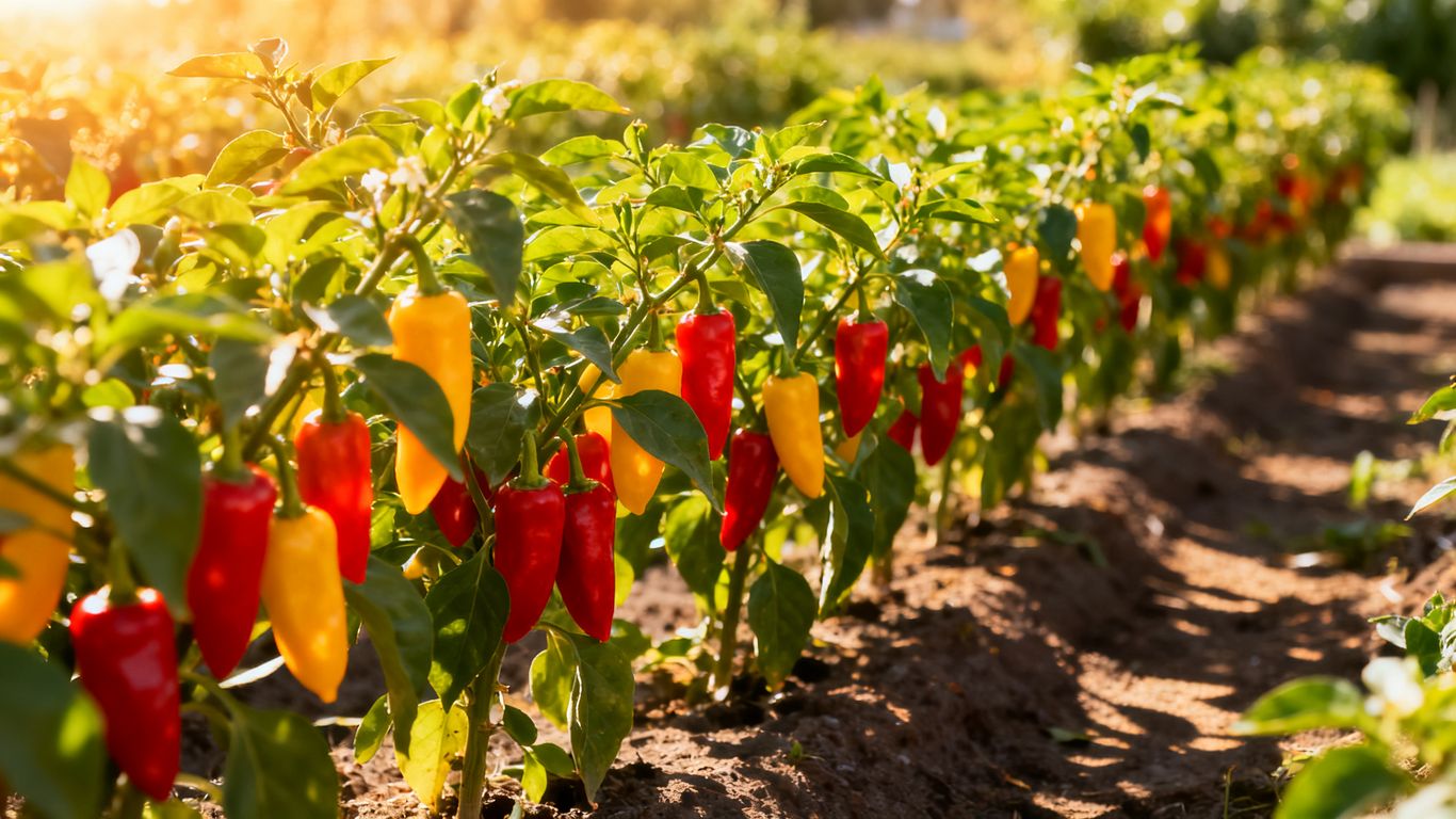Sonnige Chili-Plantage im Garten