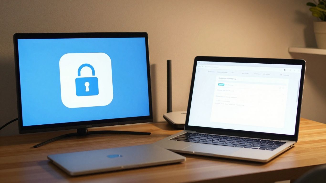 Secure IPTV subscription research on laptop