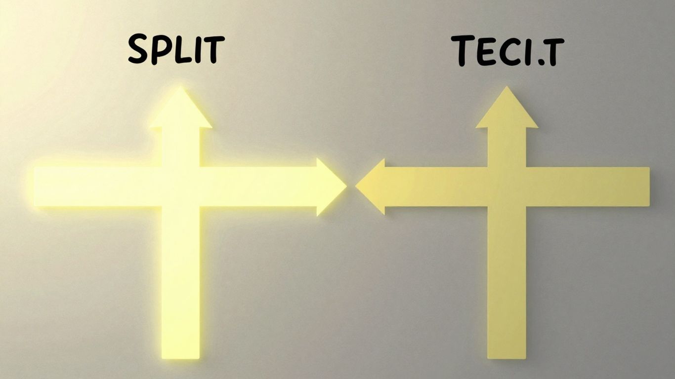 Two diverging paths, one brighter than the other.