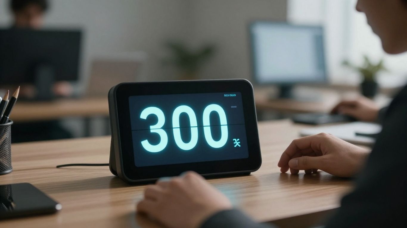 Custom focus timer on a desk with a person working.