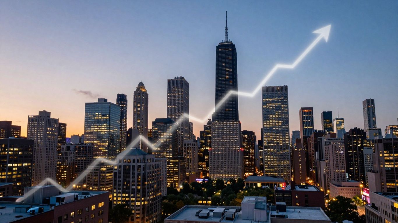Chicago skyline with abstract upward light trail