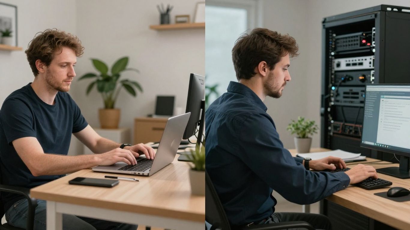 Onsite IT technician and remote worker side-by-side.