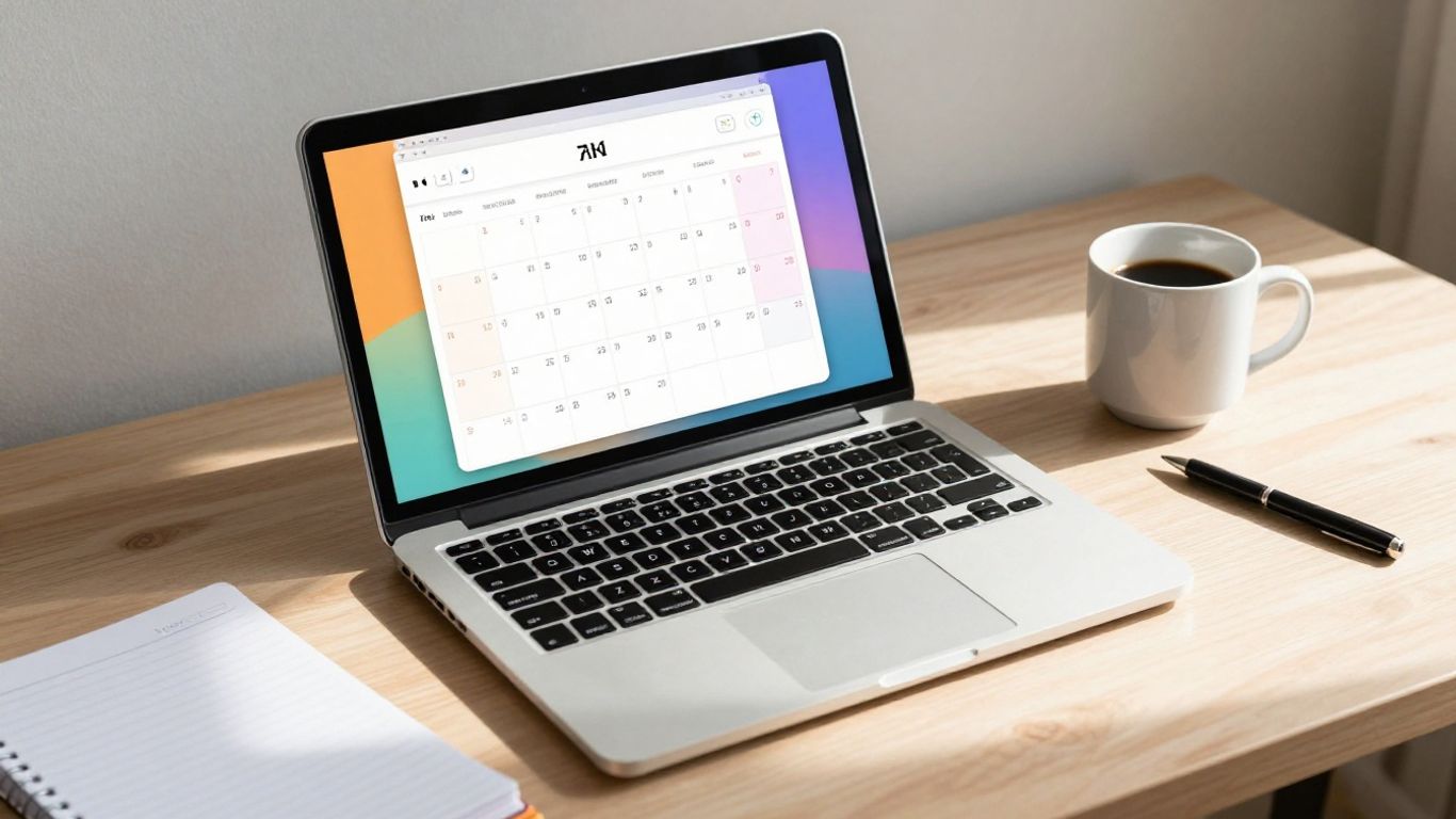 Organized desk with calendar and laptop for time blocking.