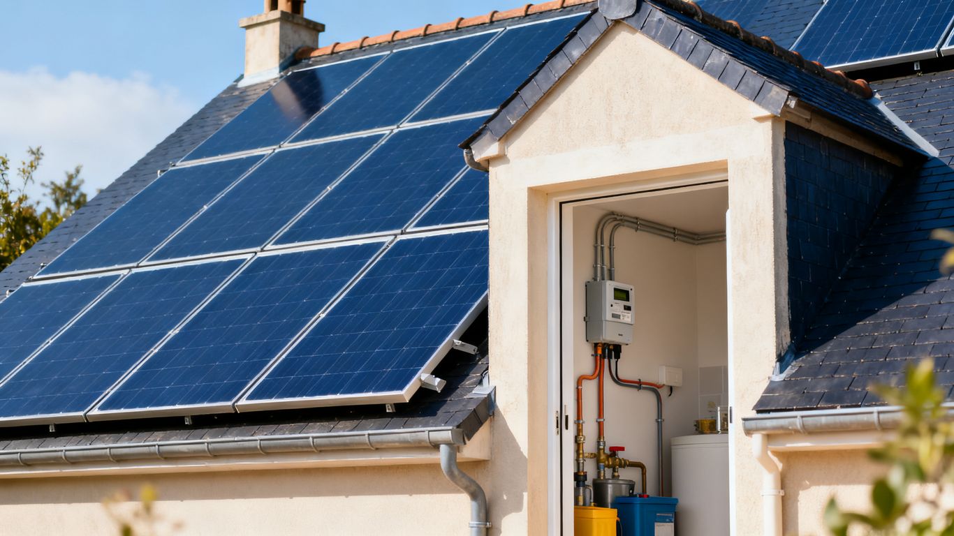 Panneaux solaires et compteur électrique domestique
