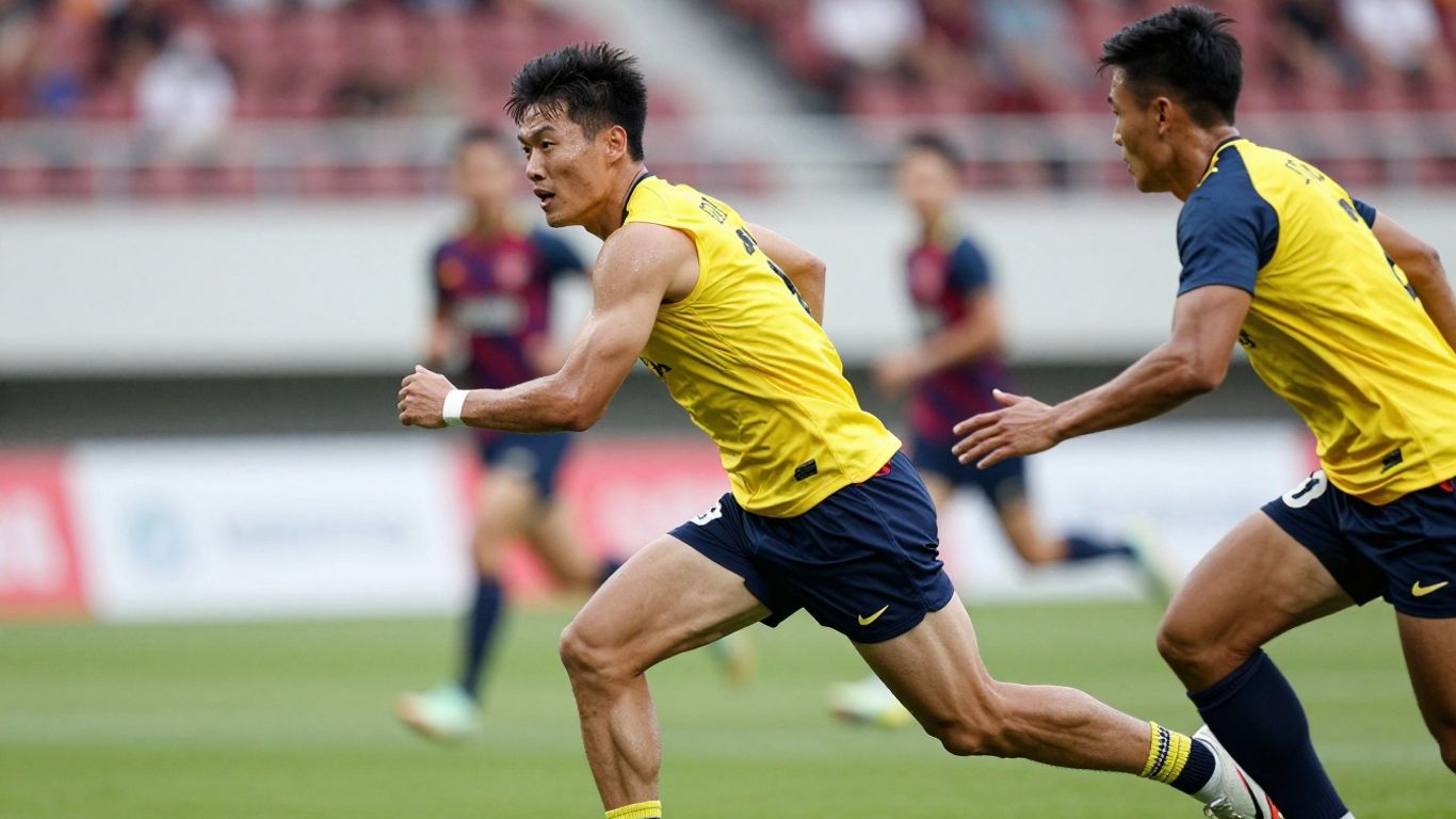 Athletes playing sport with vibrant colours and energy.