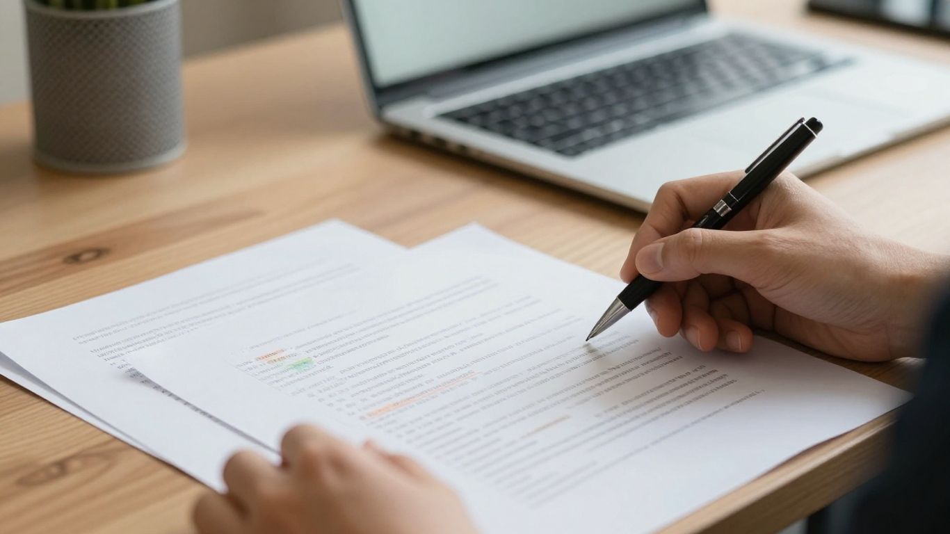 Person reviewing highlighted edits between two document versions
