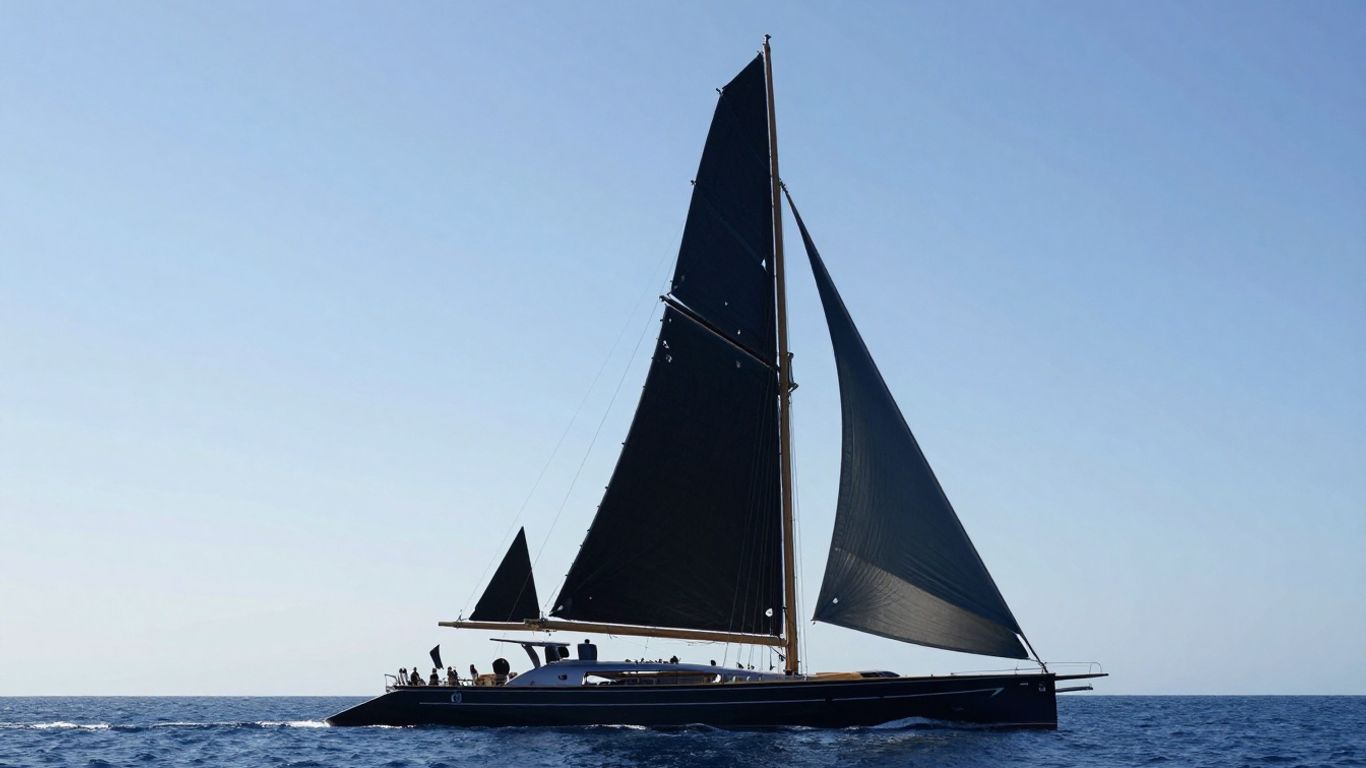 Sleek, modern sailing yacht on a calm blue ocean.