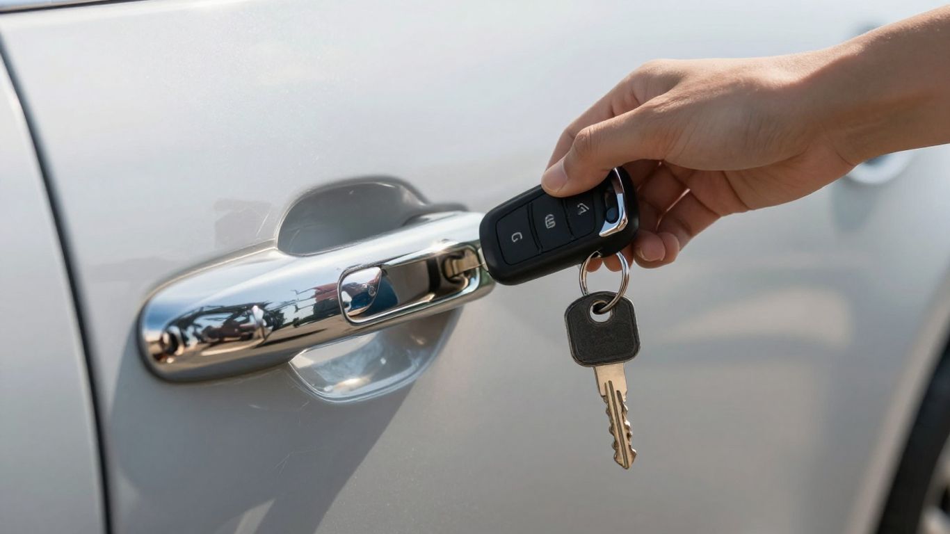 Car key unlocking a car door in Pearl City.