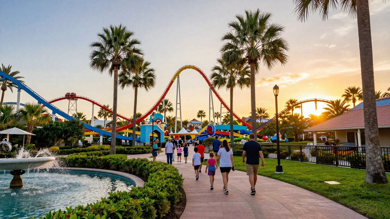 Colorful Orlando park skyline at sunset