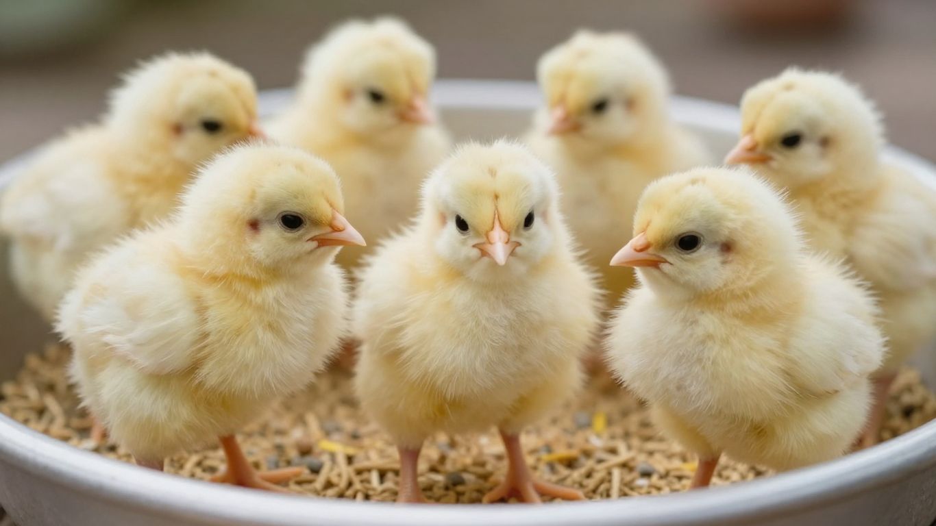 Pisklęta drobiu jedzące preparat na start.