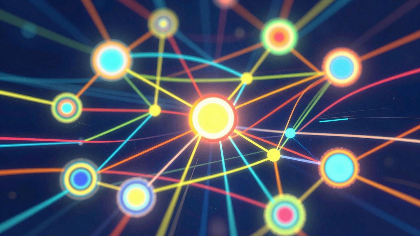 Abstract network of glowing lines and nodes.