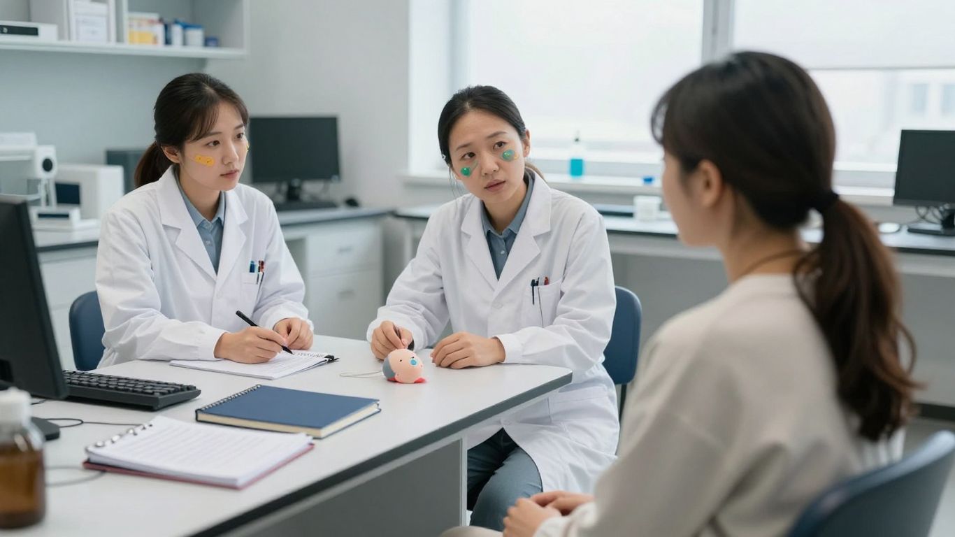 Researchers observing a guided breathing session