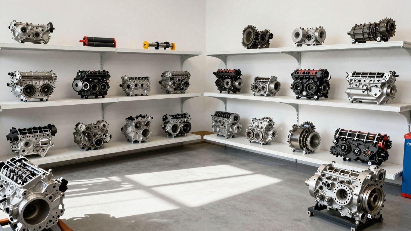 BMW engines and gearboxes in a workshop