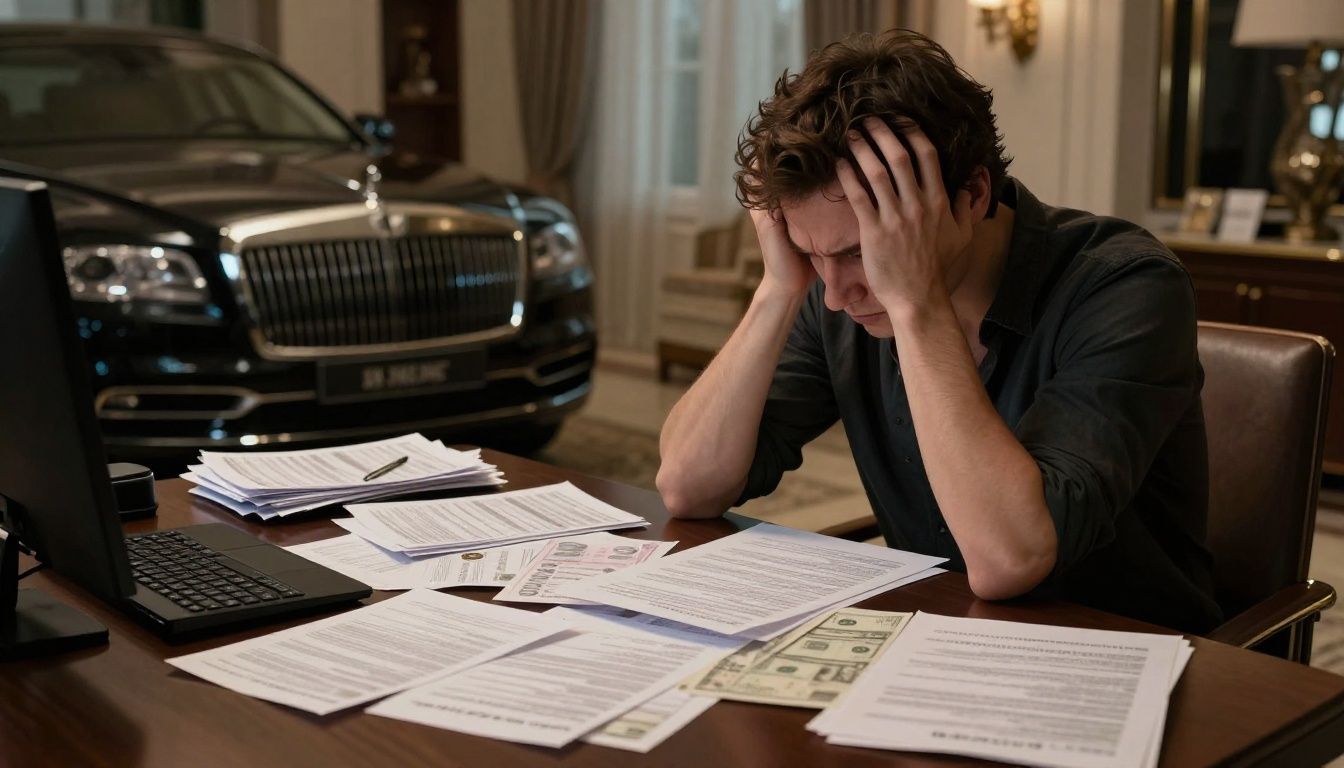 High earner stressed about finances despite visible wealth.