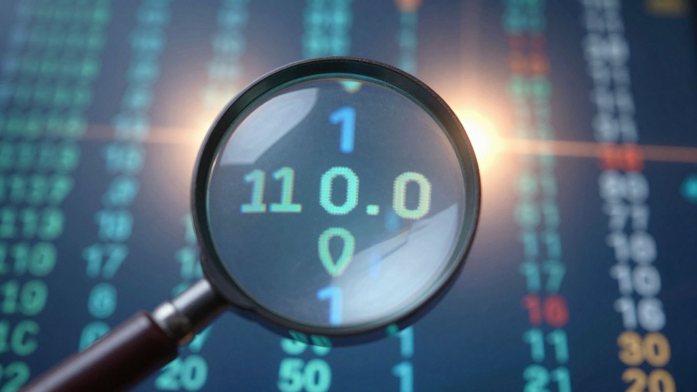 Magnifying glass over digital data points, competitive landscape.