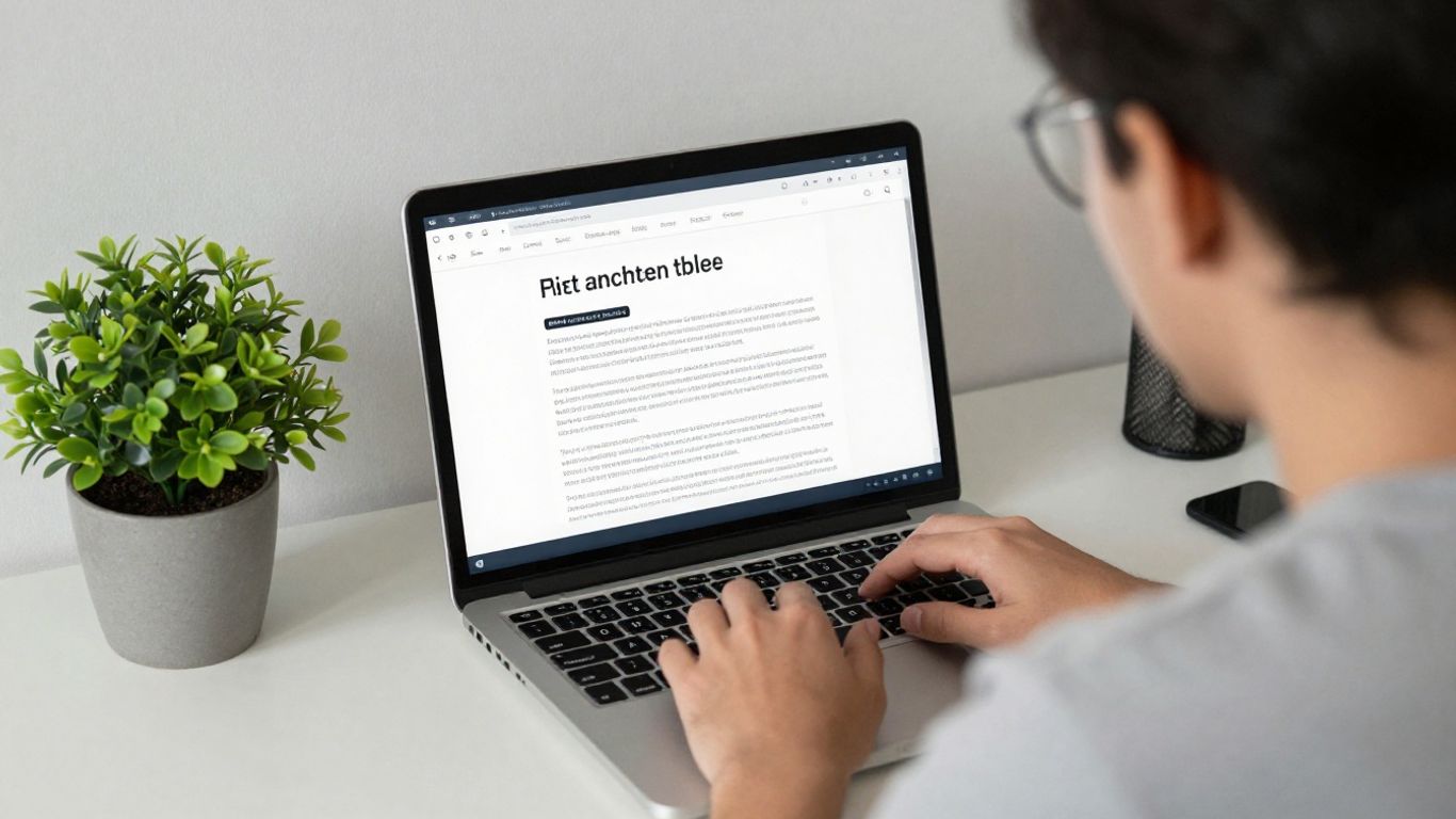 Blogger working on affiliate marketing on a laptop.