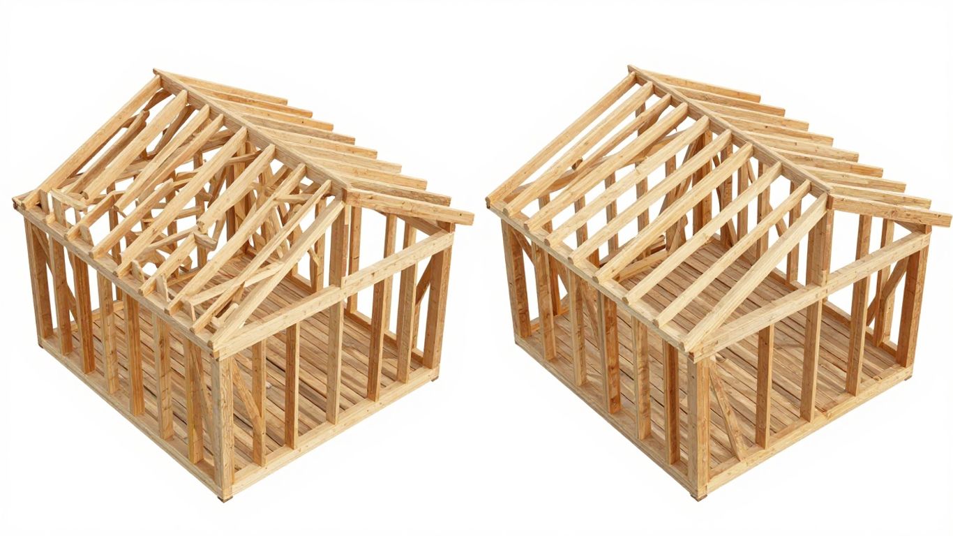 Comparaison visuelle de fermette et charpente traditionnelle