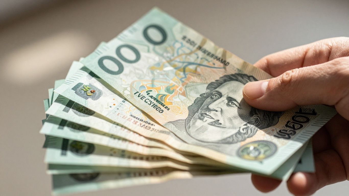 Australian dollar bills held in a hand.