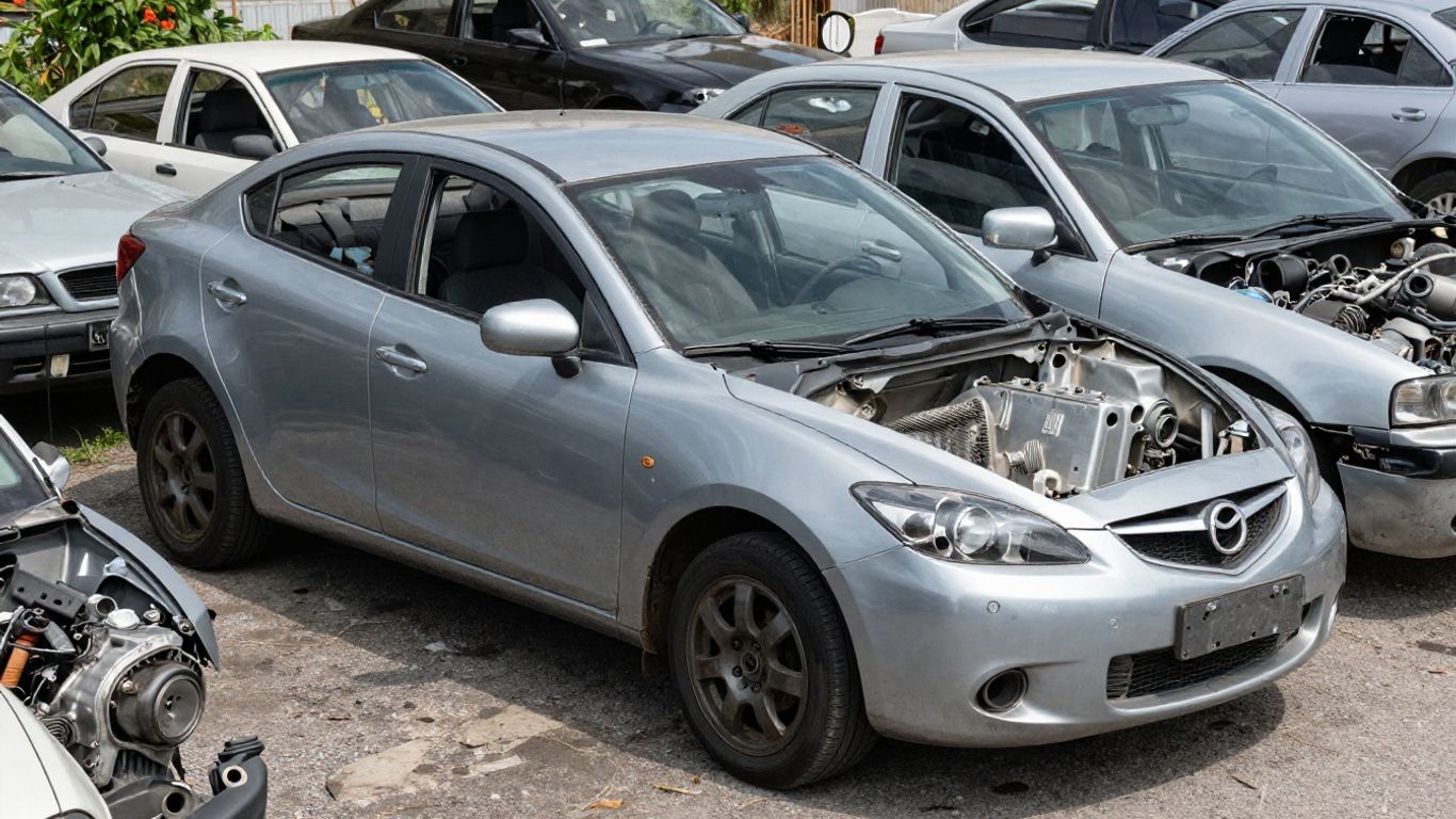 Mazda 2 car parts at a wrecking yard.