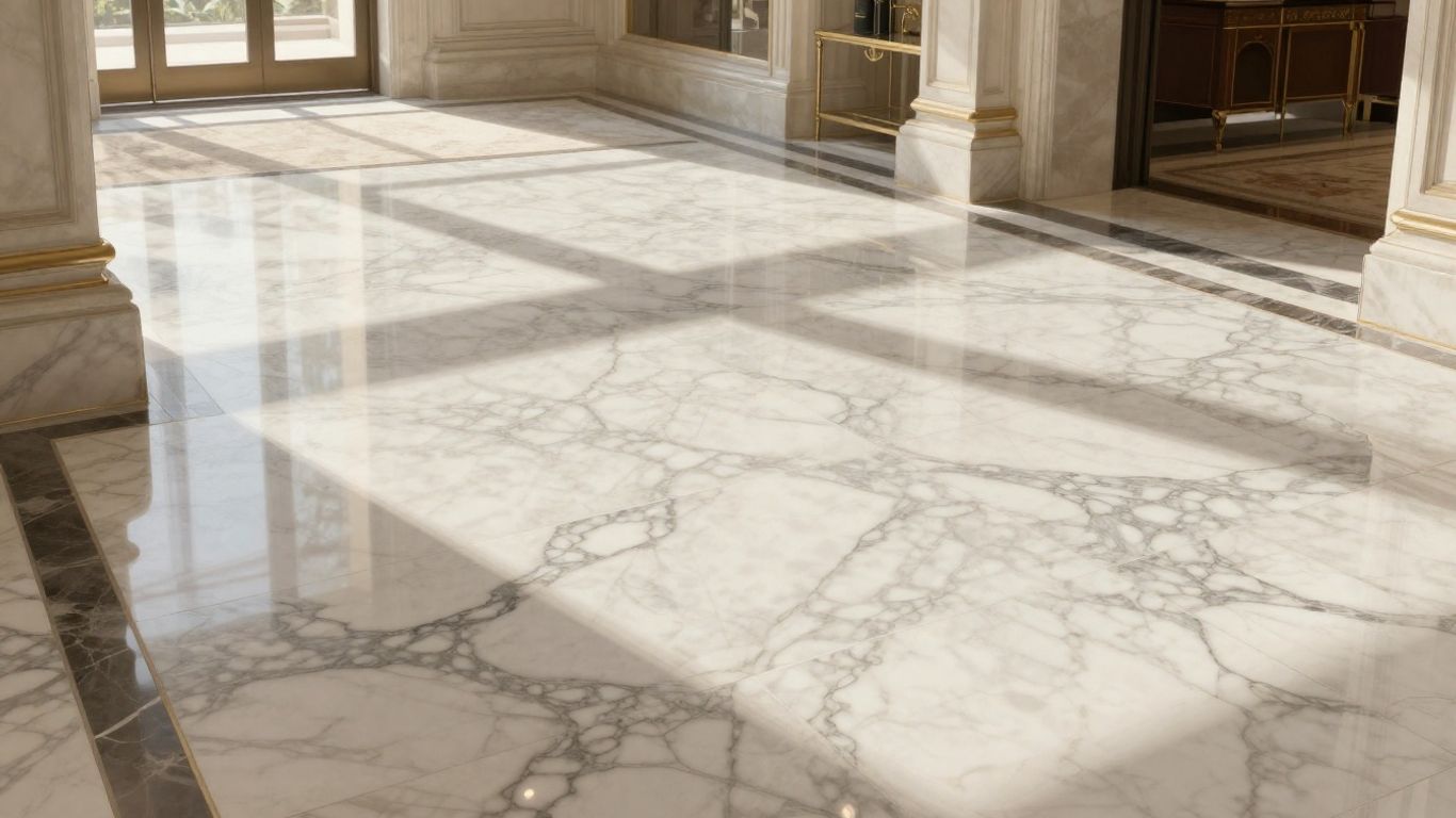 Luxurious marble floor in a home entryway.