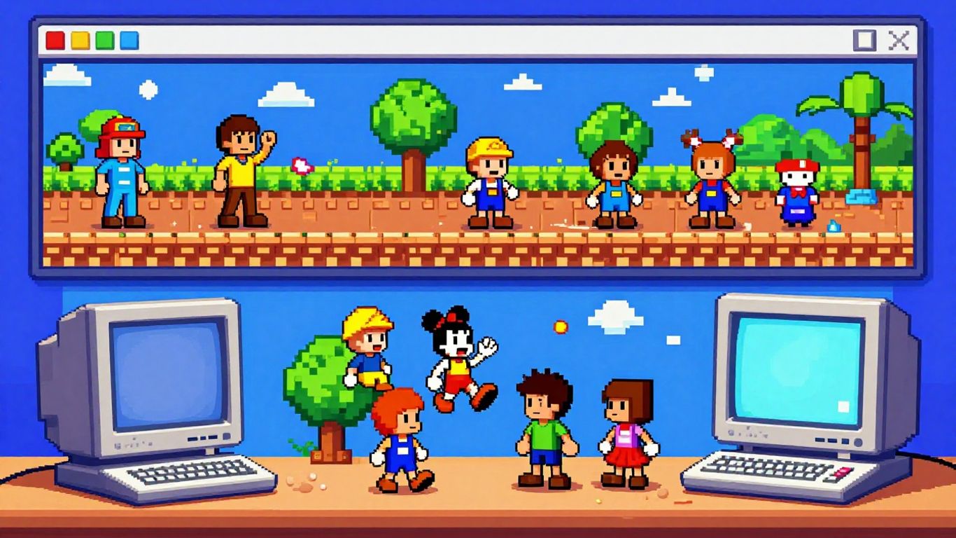 Classic Adobe Flash games on a retro computer screen.